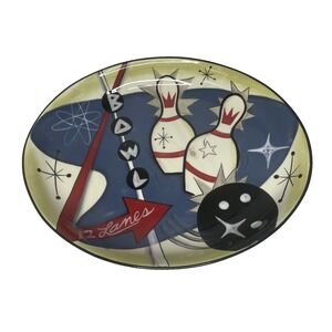 Clay Art Bowl-O-Rama Platter  17.5x14 1950s Bowling MCM Atomic Vintage Nostalgic
